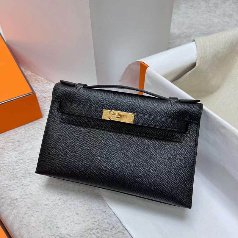 MINI KELLY POCHETTE EPSOM CK89 BLACK GOLD HARDWARE GHW 22CM FULL HANDMADE
