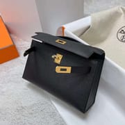 MINI KELLY POCHETTE EPSOM CK89 BLACK GOLD HARDWARE GHW 22CM FULL HANDMADE