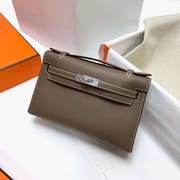 MINI KELLY POCHETTE SWIFT CK18 ETOUPE GREY SILVER HARDWARE PHW 22CM FULL HANDMADE