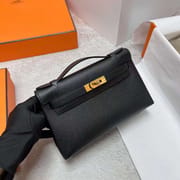MINI KELLY POCHETTE EPSOM CK89 BLACK GOLD HARDWARE GHW 22CM FULL HANDMADE