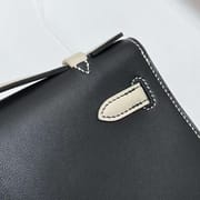 MINI KELLY POCHETTE SWIFT CK89 BLACK & CK10 CREAMY WHITE SILVER HARDWARE PHW 22CM FULL HANDMADE