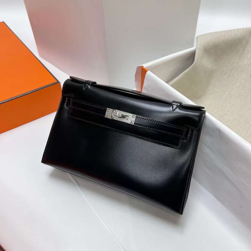 Kelly Pochette Box Ck89 Black Silver Hardware Phw 22cm Full Handmade