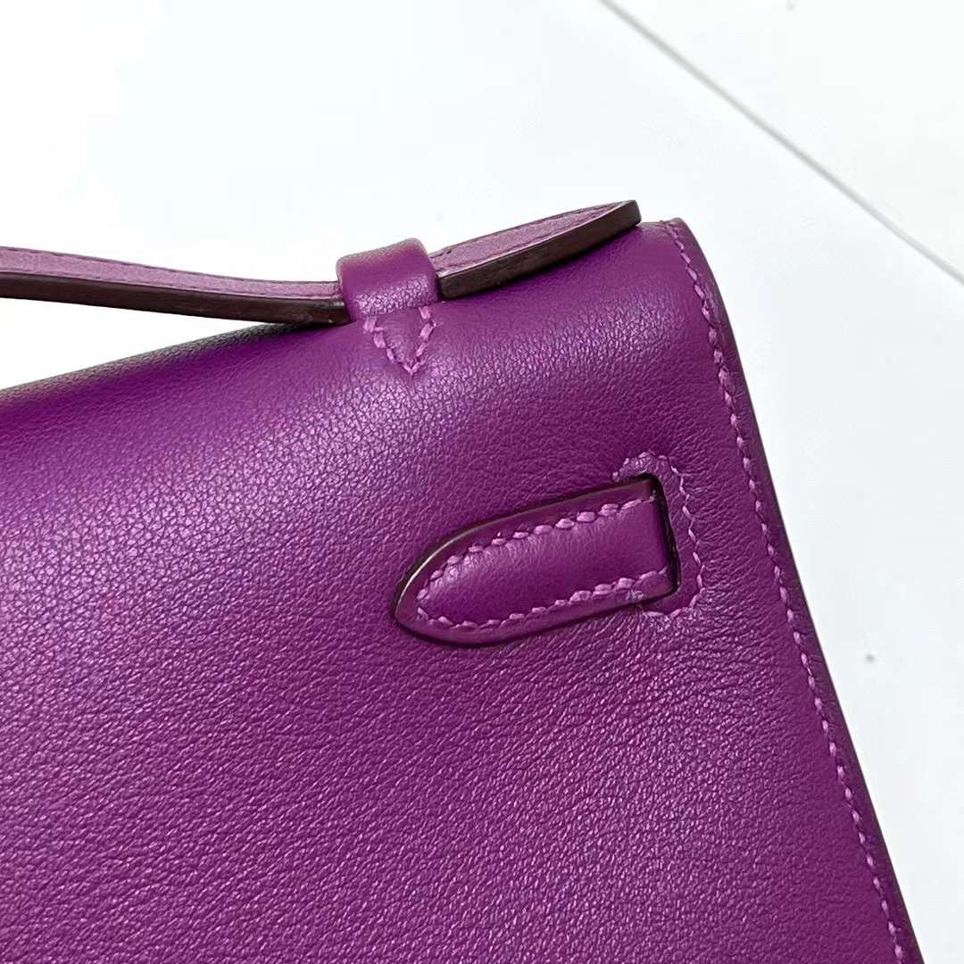 MINI KELLY POCHETTE SWIFT P9 ACTINIAE PURPLE GOLD HARDWARE GHW 22CM FULL HANDMADE