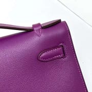 MINI KELLY POCHETTE SWIFT P9 ACTINIAE PURPLE GOLD HARDWARE GHW 22CM FULL HANDMADE