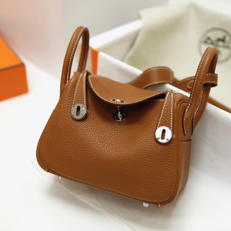 MINI LINDY TOGO CK37 GOLDEN BROWN SILVER HARDWARE PHW 20CM FULL HANDMADE