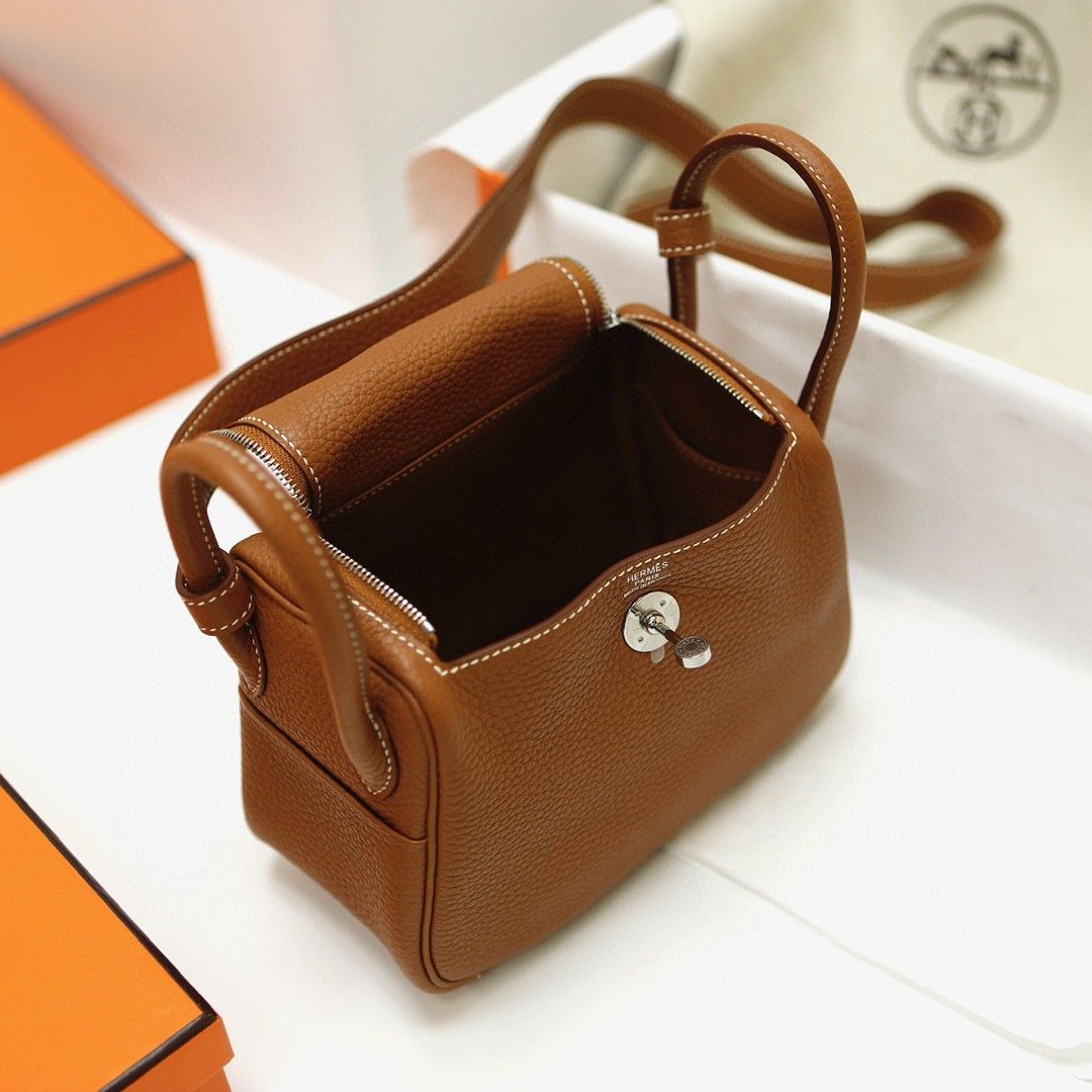 MINI LINDY TOGO CK37 GOLDEN BROWN SILVER HARDWARE PHW 20CM FULL HANDMADE
