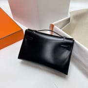 MINI KELLY POCHETTE BOX CK89 BLACK SILVER HARDWARE PHW 22CM FULL HANDMADE