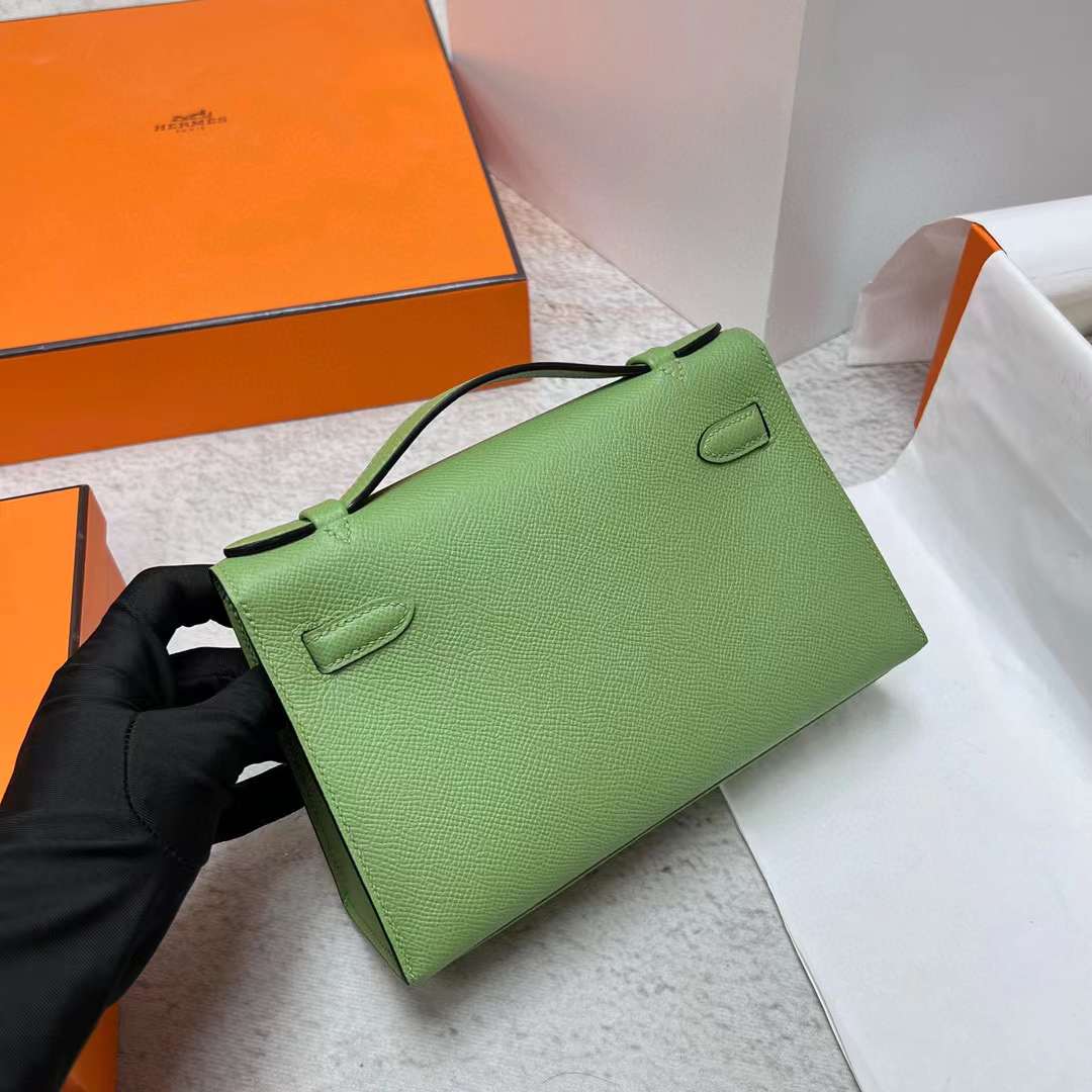 MINI KELLY POCHETTE EPSOM I3 AVOCADO GREEN GOLD HARDWARE GHW 22CM FULL HANDMADE