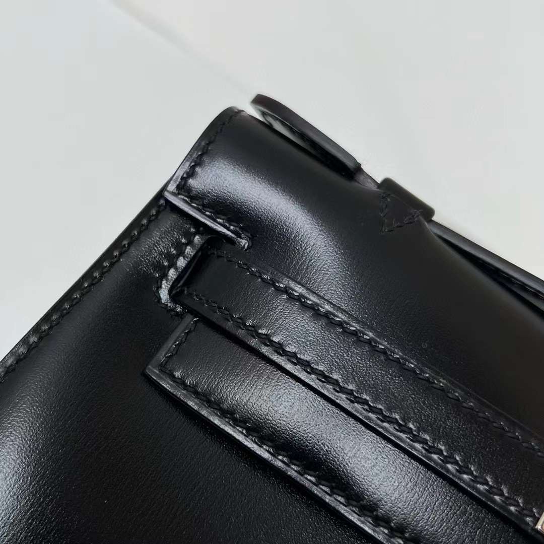 MINI KELLY POCHETTE BOX CK89 BLACK SILVER HARDWARE PHW 22CM FULL HANDMADE