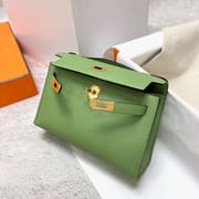 MINI KELLY POCHETTE EPSOM I3 AVOCADO GREEN GOLD HARDWARE GHW 22CM FULL HANDMADE