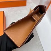 MINI KELLY POCHETTE EPSOM CK37 GOLDEN BROWN GOLD HARDWARE GHW 22CM FULL HANDMADE