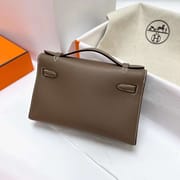 MINI KELLY POCHETTE SWIFT CK18 ETOUPE GREY & 5P SAKURA PINK SILVER HARDWARE PHW 22CM FULL HANDMADE