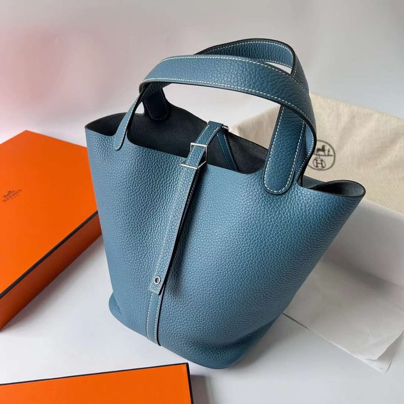 PICOTIN CLEMENCE TC CK75 DENIM BLUE SILVER HARDWARE PHW 22CM FULL HANDMADE