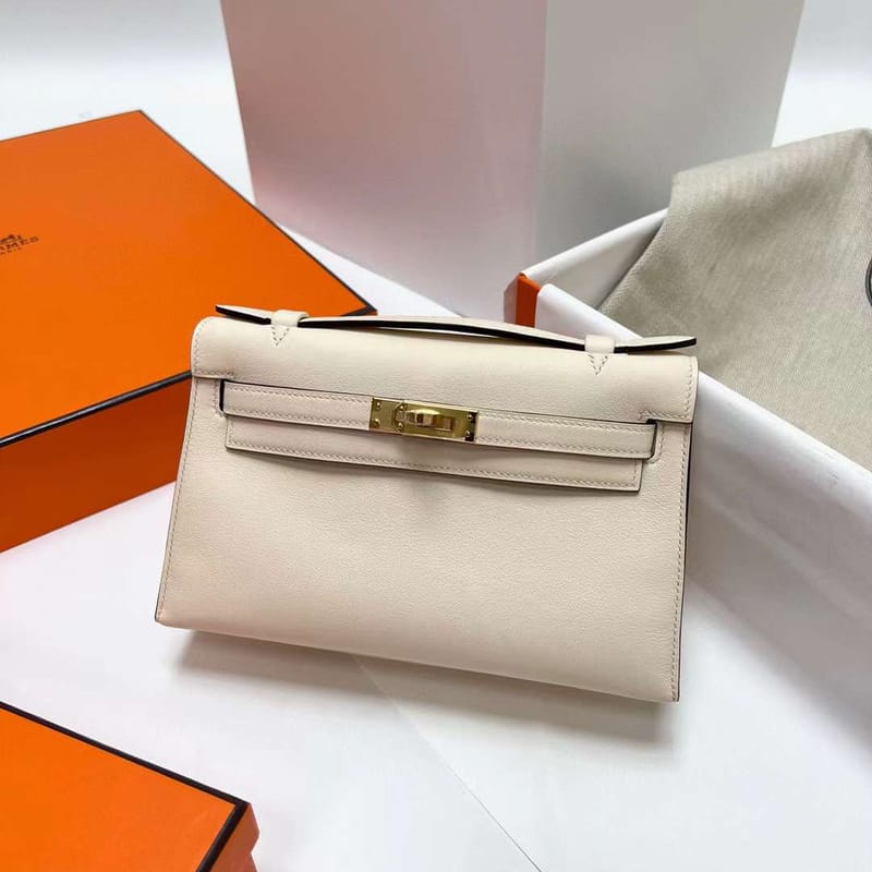 MINI KELLY POCHETTE SWIFT I2 CREAMY WHITE GOLD HARDWARE GHW 22CM FULL HANDMADE