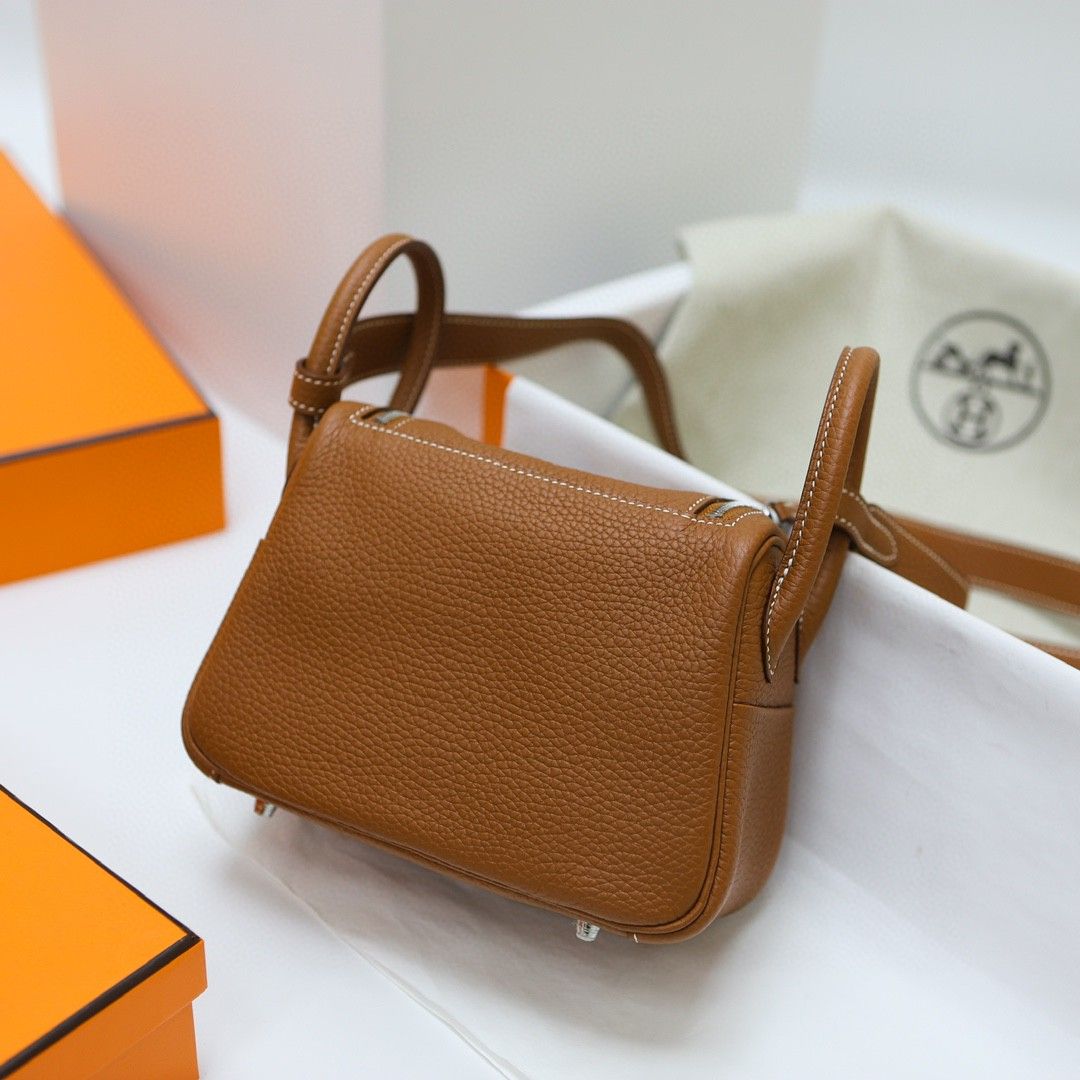 MINI LINDY TOGO CK37 GOLDEN BROWN SILVER HARDWARE PHW 20CM FULL HANDMADE