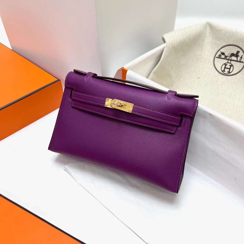 Kelly Pochette Swift P9 Actiniae Purple Gold Hardware Ghw 22cm Full Handmade