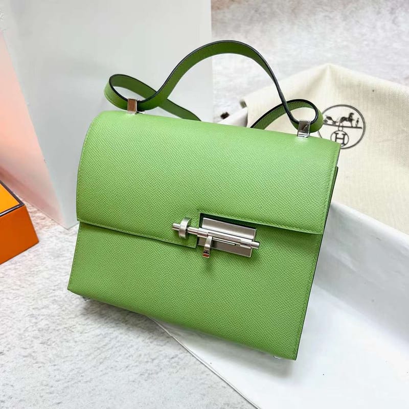 VERROU EPSOM I3 AVOCADO GREEN & T0 LIGHT BLUE SILVER HARDWARE PHW 21CM FULL HANDMADE