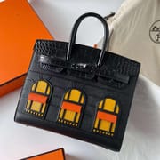 BIRKIN EPSOM & CROCODILE BLACK BLACK BUCKLE 20CM FULL HANDMADE