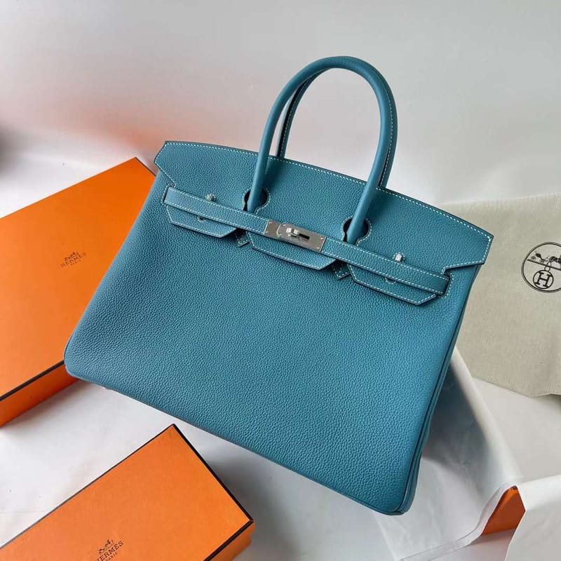 BIRKIN TOGO CK75 DENIM BLUE SILVER HARDWARE PHW 35CM FULL HANDMADE