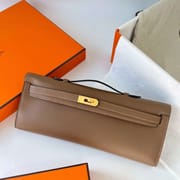 KELLY CUT SWIFT D0 COFFEE BROWN GOLD HARDWARE 31CM GHW FULL HANDMADE