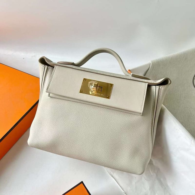 KELLY 2424 EVERCOLOR & SWIFT 8L ICE WHITE GOLD HARDWARE 21CM FULL HANDMADE GHW