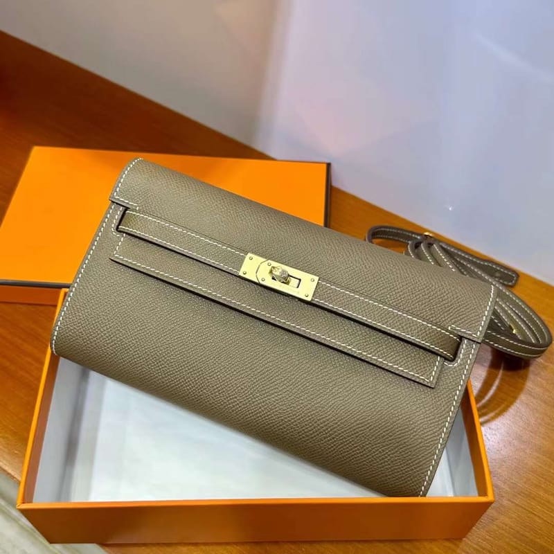 KELLY TO GO EPSOM CK18 ETOUPE GREY GOLD HARDWARE GHW 20CM FULL HANDMADE