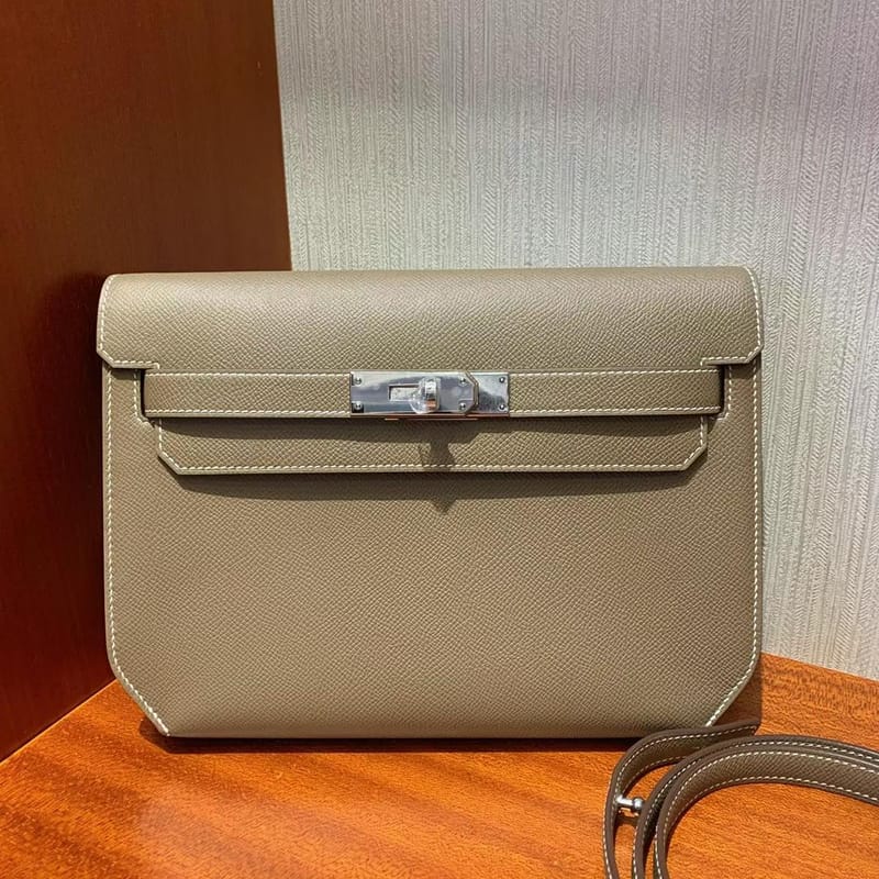 Kelly Depeches 25cm Epsom Ck18 Etoupe Grey Silver Hardware Full Handmade