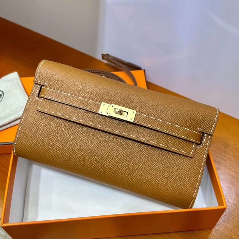 KELLY TO GO EPSOM CK37 GOLDEN BROWN GOLD HARDWARE GHW 20CM FULL HANDMADE