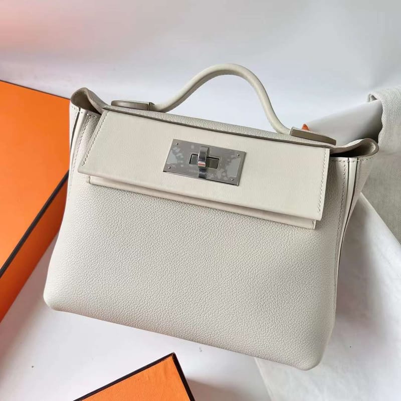 KELLY 2424 EVERCOLOR & SWIFT 8L ICE WHITE SILVER HARDWARE PHW 21CM FULL HANDMADE