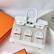 BIRKIN SMALL HOUSE ALLIGATOR & SWIFT WHITE SILVER HARDWARE PHW 20CM FULL HANDMADE