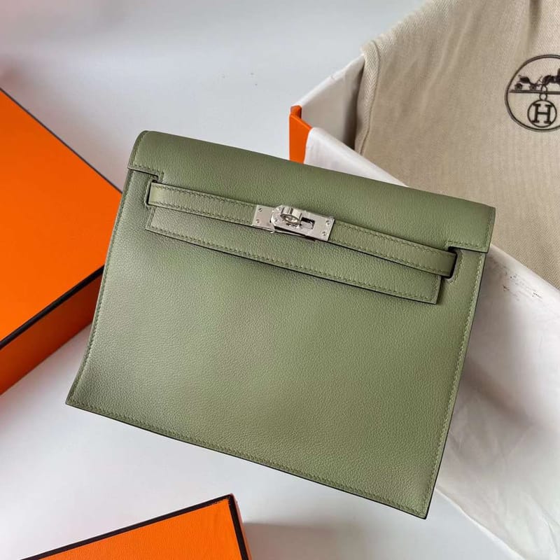 KELLY DANSE EVERCOLOR Q1 SAGE GREEN SILVER HARDWARE PHW 22CM FULL HANDMADE