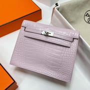 KELLY DANSE MATTE ALLIGATOR CROCODILE 09 LIGHT PINKISH PURPLE SILVER HARDWARE 22CM FULL HANDMADE