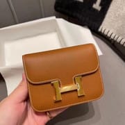 CONSTANCE SLIM EPSOM CK37 GOLD BROWN GOLD HARDWARE 12CM FULL HANDMADE