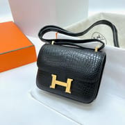CONSTANCE MATTE ALLIGATOR CROCODILE CK89 BLACK GOLD HARDWARE 14CM FULL HANDMADE
