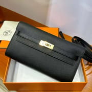 KELLY TO GO EPSOM CK89 BLACK GOLD HARDWARE GHW 20CM FULL HANDMADE