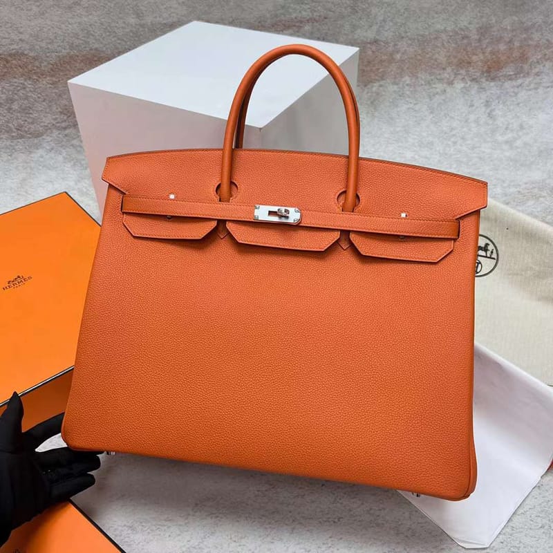 BIRKIN TOGO CK93 ORANGE & ROSE PURPLE SILVER HARDWARE PHW 40CM FULL HANDMADE