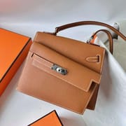 KELLY DESORDRE EPSOM CK37 GOLDEN BROWN SILVER HARDWARE PHW 20CM FULL HANDMADE
