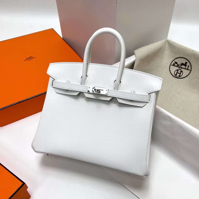 BIRKIN EPSOM 01 PURE WHITE SILVER HARDWARE PHW 25CM FULL HANDMADE