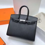 BIRKIN EPSOM SELLIER CK89 BLACK SILVER HARDWARE PHW 25CM FULL HANDMADE