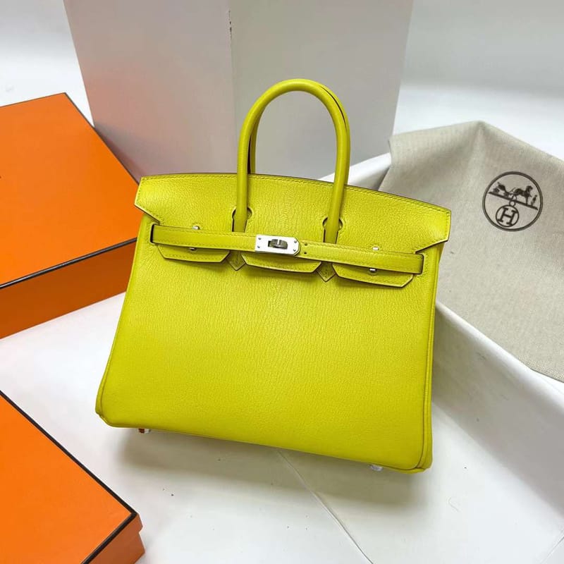 BIRKIN CHEVRE 9R LEMON YELLOW SILVER HARDWARE PHW 25CM FULL HANDMADE