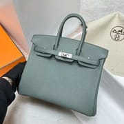 BIRKIN TOGO CC63 ALMOND GREEN SILVER HARDWARE PHW 25CM FULL HANDMADE