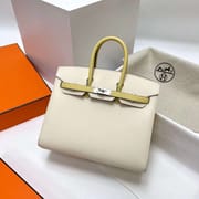BIRKIN SELLIER EPSOM I2 CREAMY WHITE & 1Z LIGHT YELLOW SILVER HARDWARE 25CM FULL HANDMADE