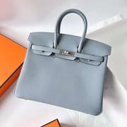 BIRKIN TOGO J7 LINEN BLUE & D0 KHAKI SILVER HARDWARE PHW 25CM FULL HANDMADE