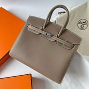 BIRKIN SELLIER EPSOM CK18 ETOUPE GREY WHITE LINE SILVER HARDWARE PHW 25CM FULL HANDMADE
