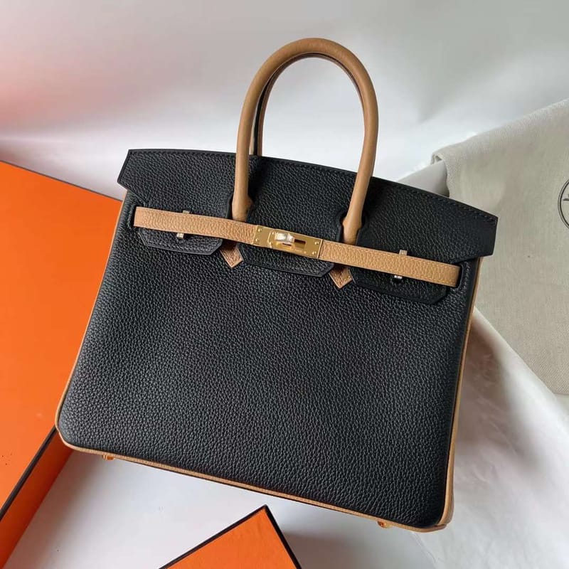 Birkin 25cm Togo CK89 Noir & 4B Biscuit Ghw