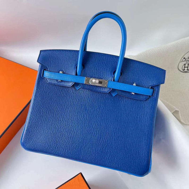 BIRKIN CHEVRE CK73 GEM BLUE & T7 SKY BLUE SILVER HARDWARE BPHW 25CM FULL HANDMADE
