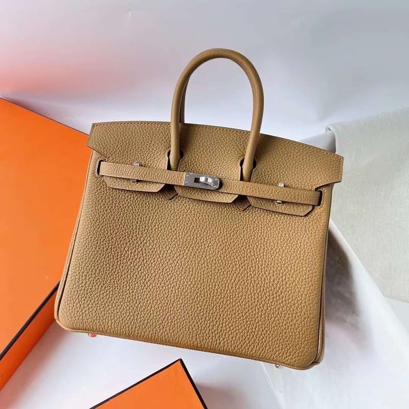 BIRKIN TOGO 4B BISCUITS KHAKI & T0 LIGHT BLUE SILVER HARDWARE PHW 25CM FULL HANDMADE