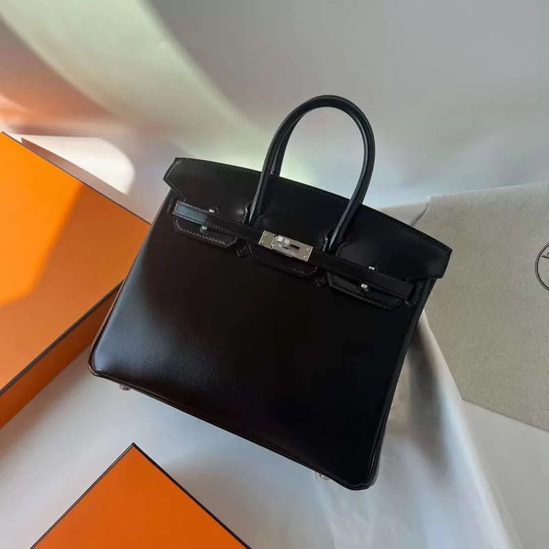 BIRKIN BOXCALF CK89 BLACK SILVER HARDWARE PHW 25CM FULL HANDMADE