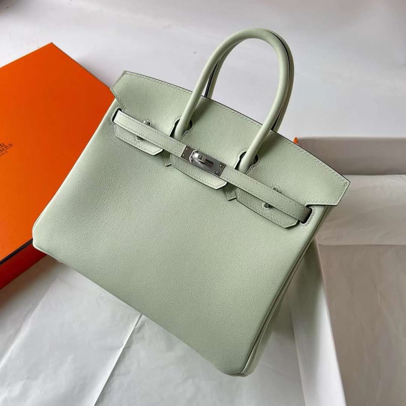 BIRKIN SWIFT 0S LIGHT GREEN SILVER HARDWARE 25CM FULL HANDMADE PHW