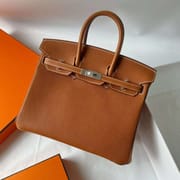 BIRKIN BARENIA FAUBOURG CC34 DEEP GOLD BROWN SILVER HARDWARE 25CM FULL HANDMADE PHW